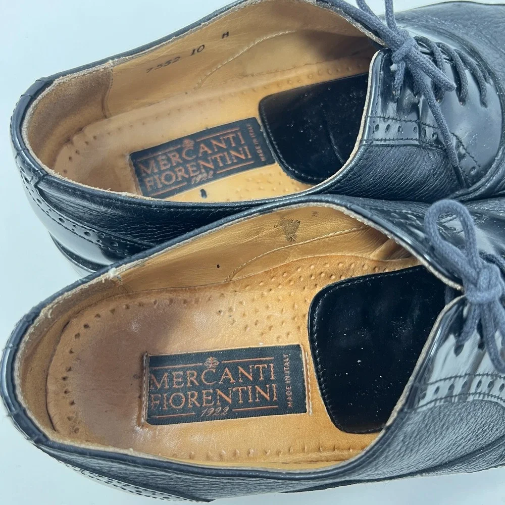 Mercanti‎ Fiorentini Black Leather Wingtip Oxford Dress Shoes Size 10M #7552